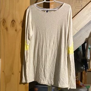 Casual Beige Long Sleeve Top with Yellow Accents